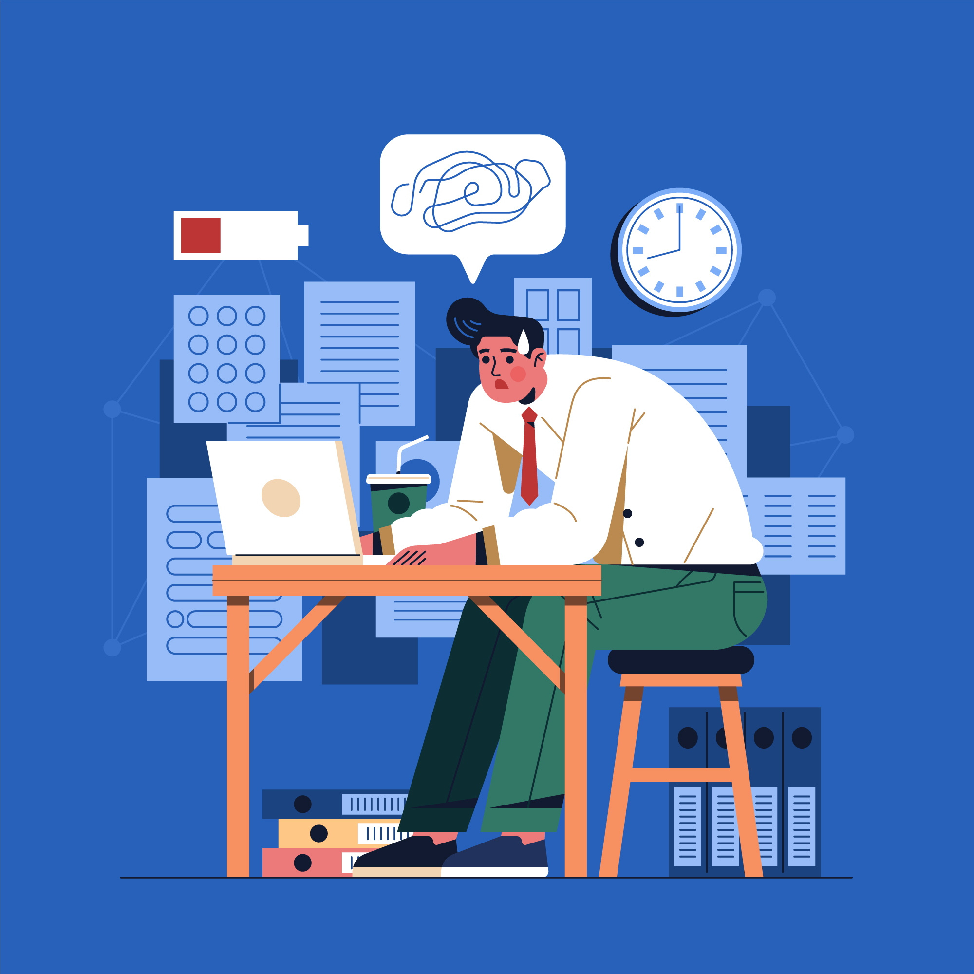 Illustration of a stressed employee